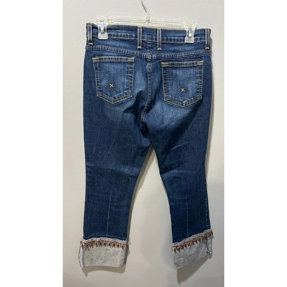 Vtg Y2K Womens Blue Fringe Gems Capri Crop Denim Jeans 8 Hamilton Dungaree - Picture 7 of 13